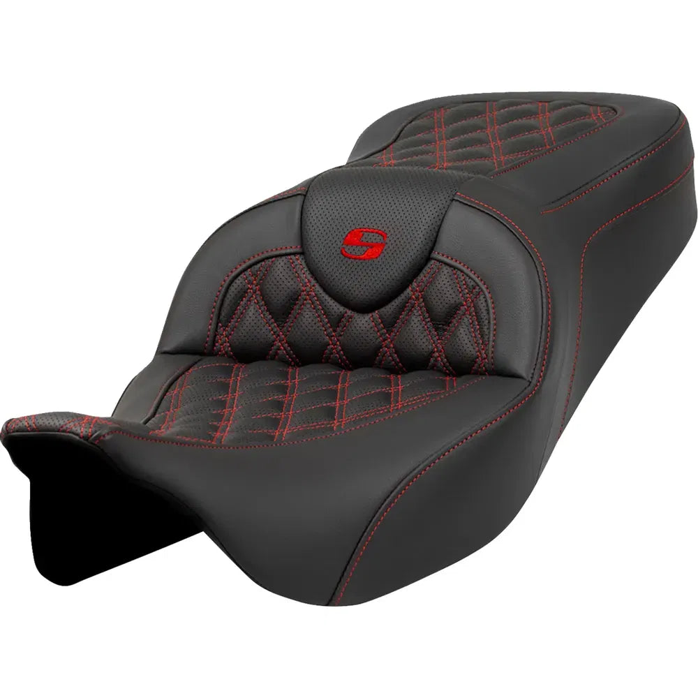 Asiento Roadsofa™ con costura de celosía - Asiento Roadsofa™ - Costura de celosía - Costura roja - sin respaldo - FLH/FLT '08-'23
