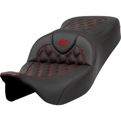 Asiento Roadsofa™ con costura de celosía - Asiento Roadsofa™ - Costura de celosía - Costura roja - sin respaldo - FLH/FLT '08-'23