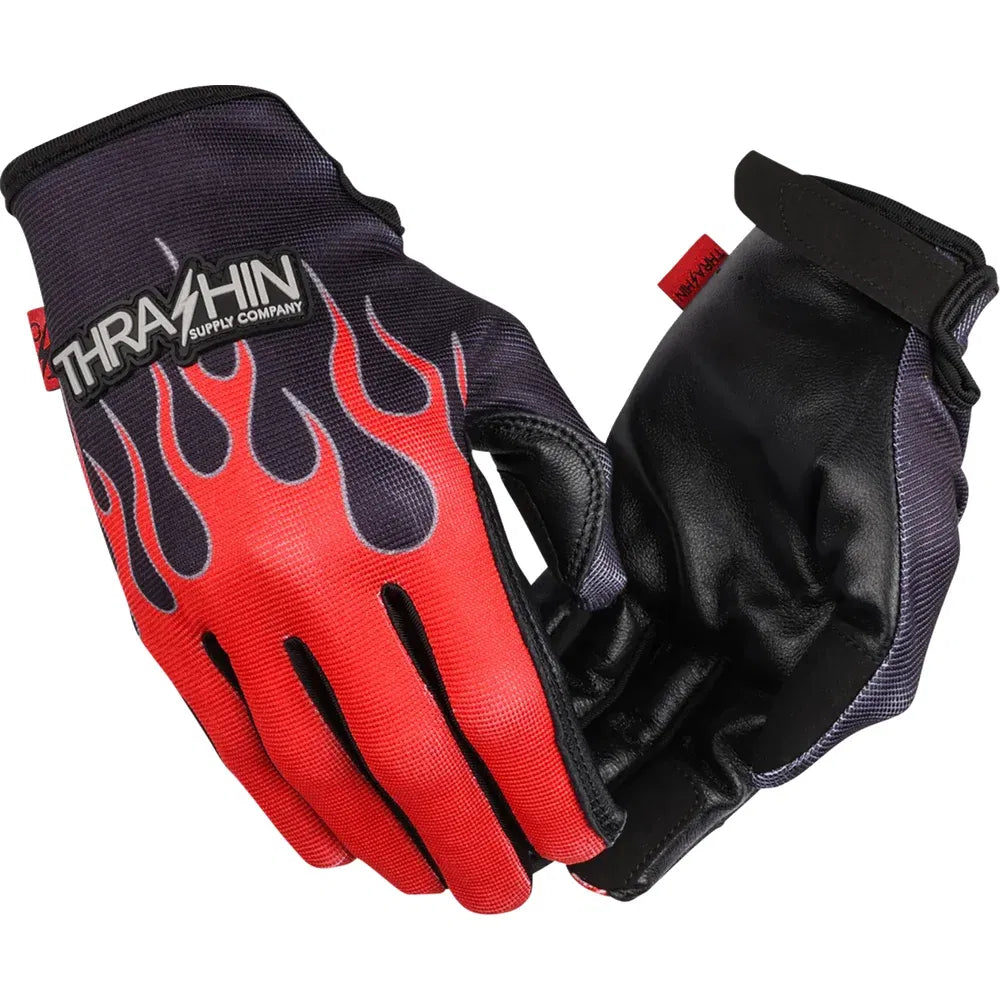 Guantes de cuero con llamas de palma sigilosos