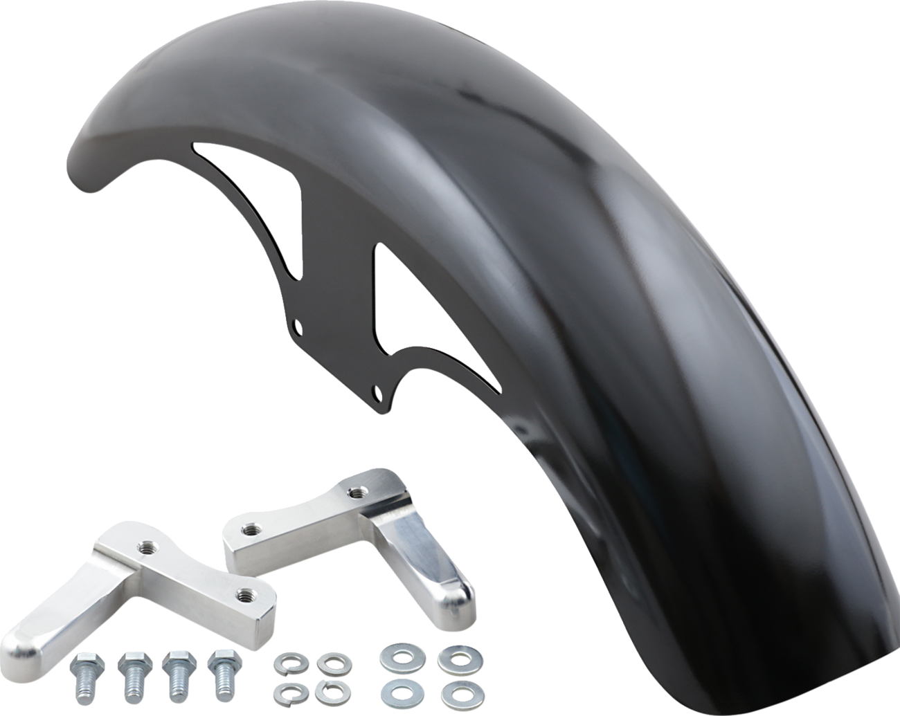 Guardabarros delantero serie Hugger con bloques de montaje para Softail/Dyna - Kit de guardabarros P-Tom - con bloques satinados - Acero - 19"
