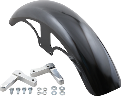 Guardabarros delantero serie Hugger con bloques de montaje para Softail/Dyna - Kit de guardabarros P-Tom - con bloques satinados - Acero - 19"
