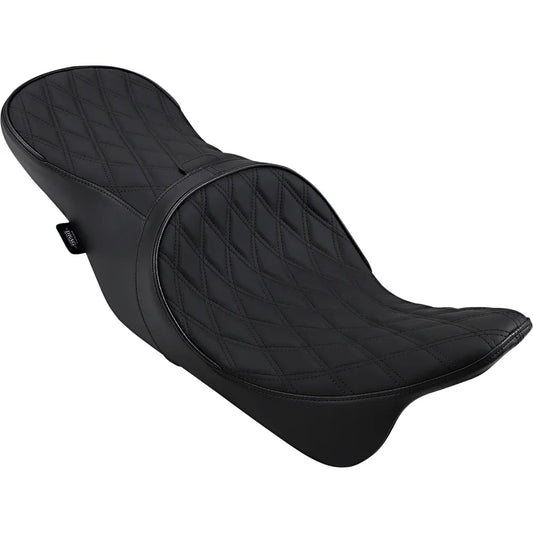 Asiento touring de cuero de perfil bajo para 2 personas, posicionado hacia adelante
