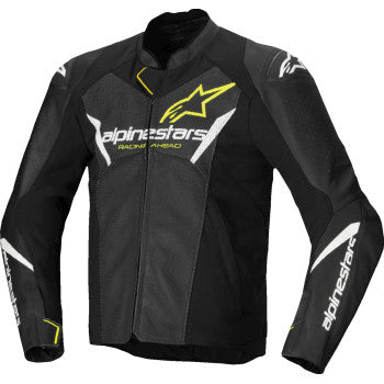 Chamarra alpinestar de cuero Faster v3 Airflow - Negro/Blanco/Amarillo Fluo -