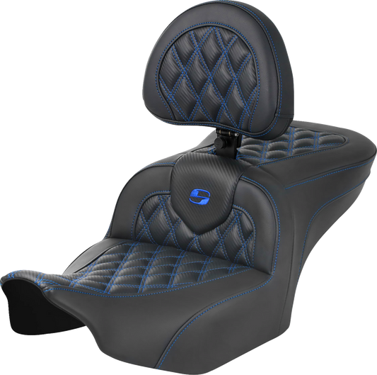 Asiento Roadsofa™ con costura de celosía - Asiento RoadSofa™ - con respaldo - Fibra de carbono - Costura de celosía - Costura azul - FLTR/FLHX '23-'24