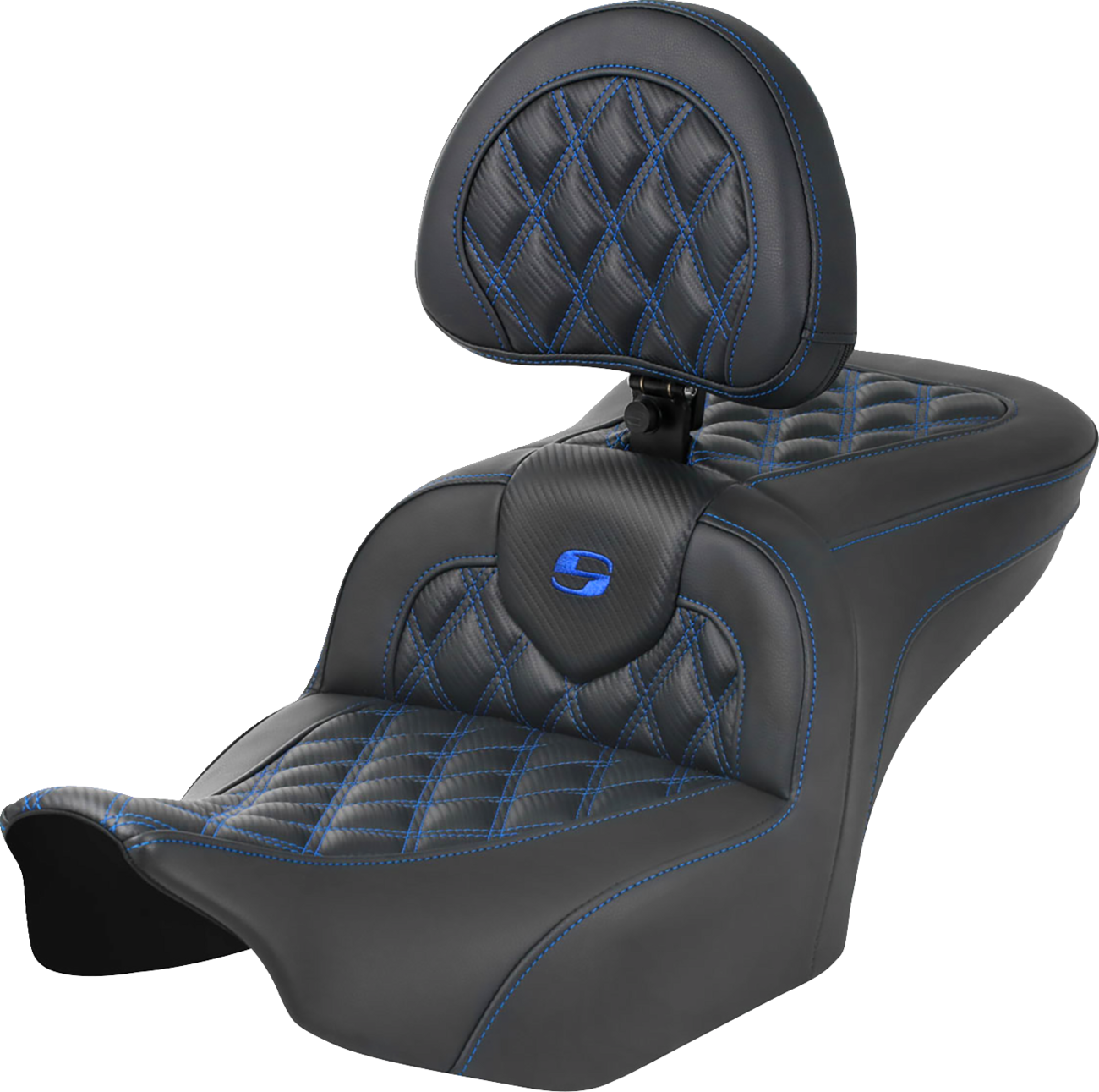 Asiento Roadsofa™ con costura de celosía - Asiento RoadSofa™ - con respaldo - Fibra de carbono - Costura de celosía - Costura azul - FLTR/FLHX '23-'24