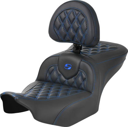 Asiento Roadsofa™ con costura de celosía - Asiento RoadSofa™ - con respaldo - Fibra de carbono - Costura de celosía - Costura azul - FLTR/FLHX '23-'24