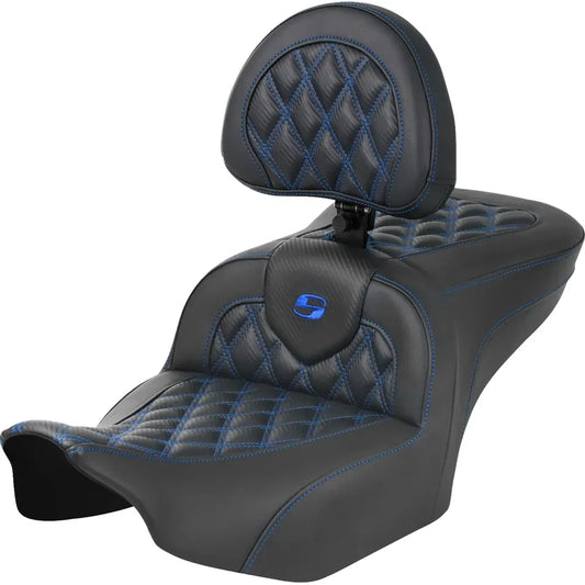 Asiento Roadsofa™ con costura de celosía - Asiento RoadSofa™ - con respaldo - Fibra de carbono - Costura de celosía - Costura azul - FLTR/FLHX '23-'24