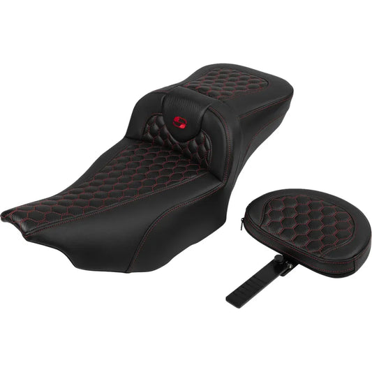 Asiento de alcance extendido Roadsofa™ - Asiento de alcance extendido Roadsofa™ - con respaldo - Panal - Puntada roja - FLTR/FLHX '23-'24