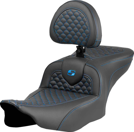 Asiento Dragon Scale Stitch RoadSofa™ - Asiento Roadsofa™ - Dragon Scale Stitch - Punto azul - con respaldo - FLTR/FLHX '23-'24