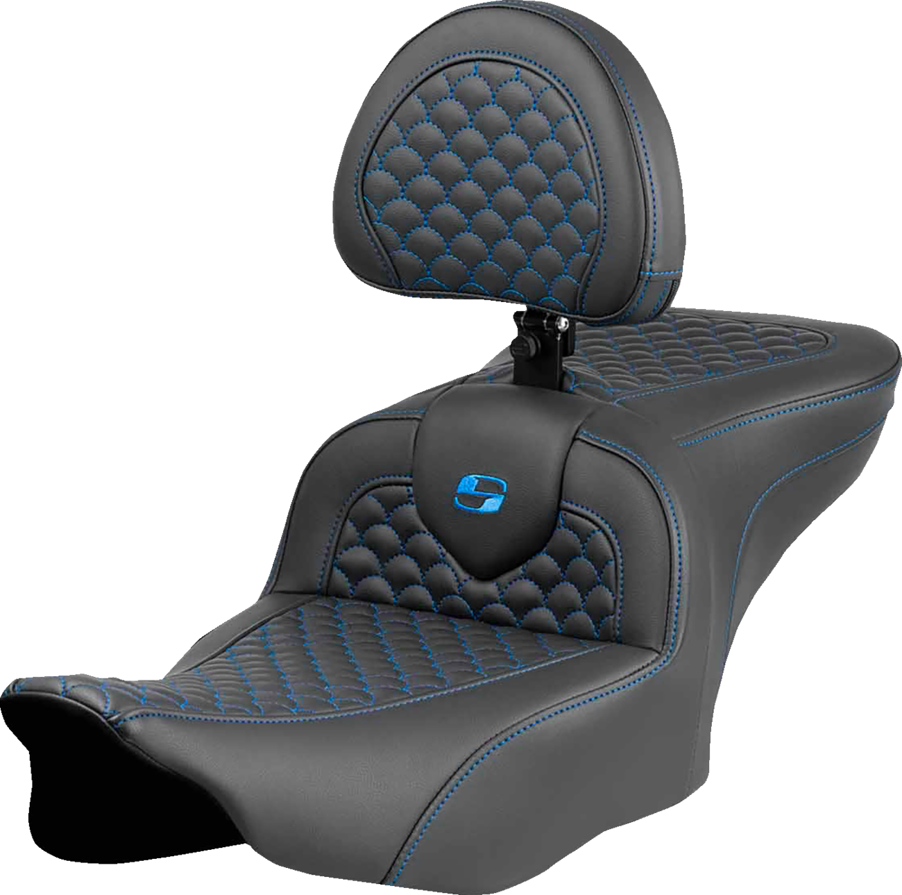 Asiento Dragon Scale Stitch RoadSofa™ - Asiento Roadsofa™ - Dragon Scale Stitch - Punto azul - con respaldo - FLTR/FLHX '23-'24
