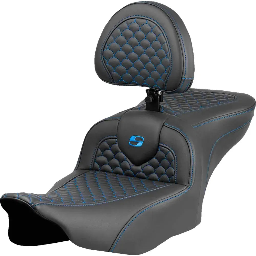 Asiento Dragon Scale Stitch RoadSofa™ - Asiento Roadsofa™ - Dragon Scale Stitch - Punto azul - con respaldo - FLTR/FLHX '23-'24