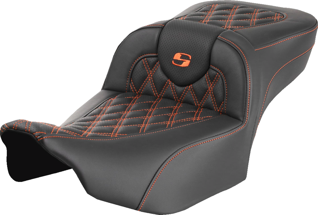 Asiento de alcance extendido Roadsofa™ - Asiento de alcance extendido Roadsofa™ - sin respaldo - Enrejado - Puntada naranja - FLTR/FLHX '23-'24