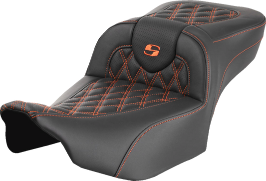 Asiento de alcance extendido Roadsofa™ - Asiento de alcance extendido Roadsofa™ - sin respaldo - Enrejado - Puntada naranja - FLTR/FLHX '23-'24