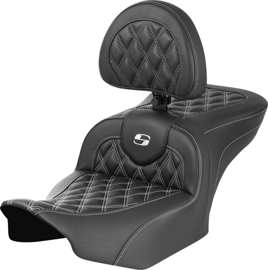 Asiento Roadsofa™ con costura de celosía - Asiento RoadSofa™ - con respaldo - Fibra de carbono - Costura de celosía - Costura blanca - FLTR/FLHX '23-'24