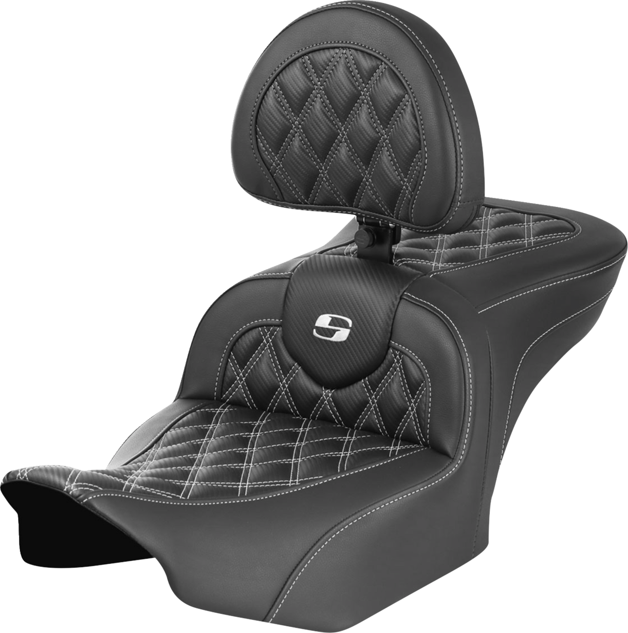 Asiento Roadsofa™ con costura de celosía - Asiento RoadSofa™ - con respaldo - Fibra de carbono - Costura de celosía - Costura blanca - FLTR/FLHX '23-'24
