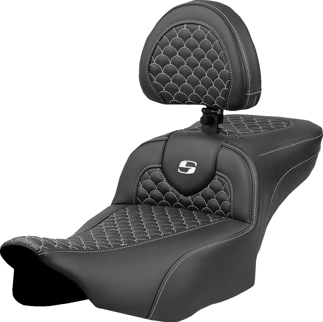 Asiento Dragon Scale Stitch RoadSofa™ - Asiento de alcance extendido Roadsofa™ - Dragon Scale Stitch - Punto blanco - con respaldo - FLTR/FLHX '23-'24