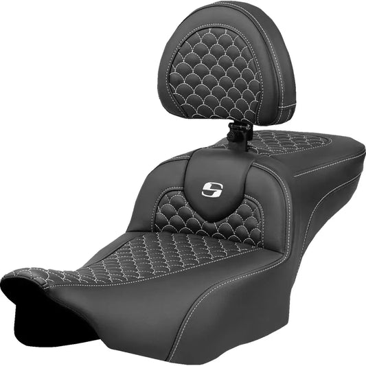Asiento Dragon Scale Stitch RoadSofa™ - Asiento de alcance extendido Roadsofa™ - Dragon Scale Stitch - Punto blanco - con respaldo - FLTR/FLHX '23-'24