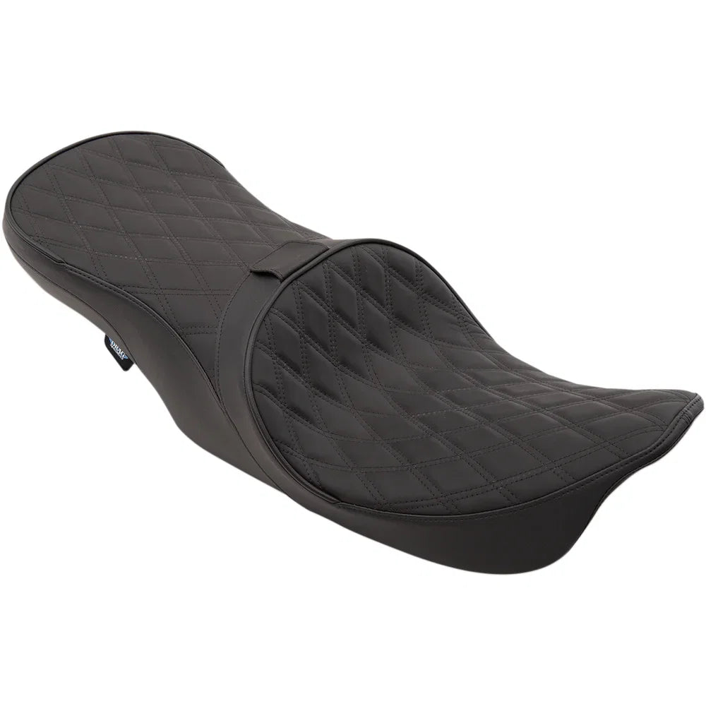 Asiento touring de cuero de perfil bajo para 2 personas, posicionado hacia adelante