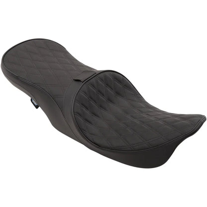 Asiento touring de cuero de perfil bajo para 2 personas, posicionado hacia adelante