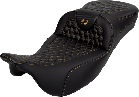Asiento Honeycomb Roadsofa™ - Asiento RoadSofa™ - Panal - Costura dorada - Alcance extendido - sin respaldo - FLH/FLT '08-'24