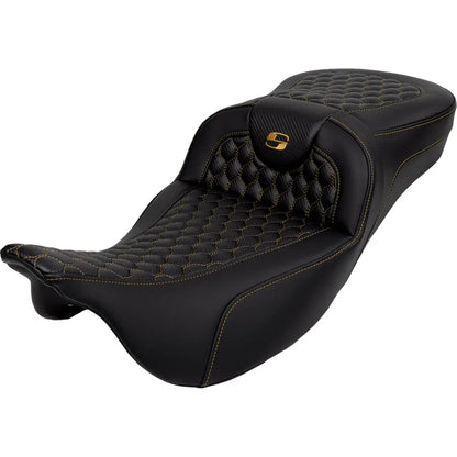 Asiento Honeycomb Roadsofa™ - Asiento RoadSofa™ - Panal - Costura dorada - Alcance extendido - sin respaldo - FLH/FLT '08-'24