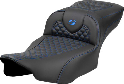 Asiento Dragon Scale Stitch RoadSofa™ - Asiento de alcance extendido Roadsofa™ - Dragon Scale Stitch - Costura azul sin respaldo - FLTR/FLHX '23-'24