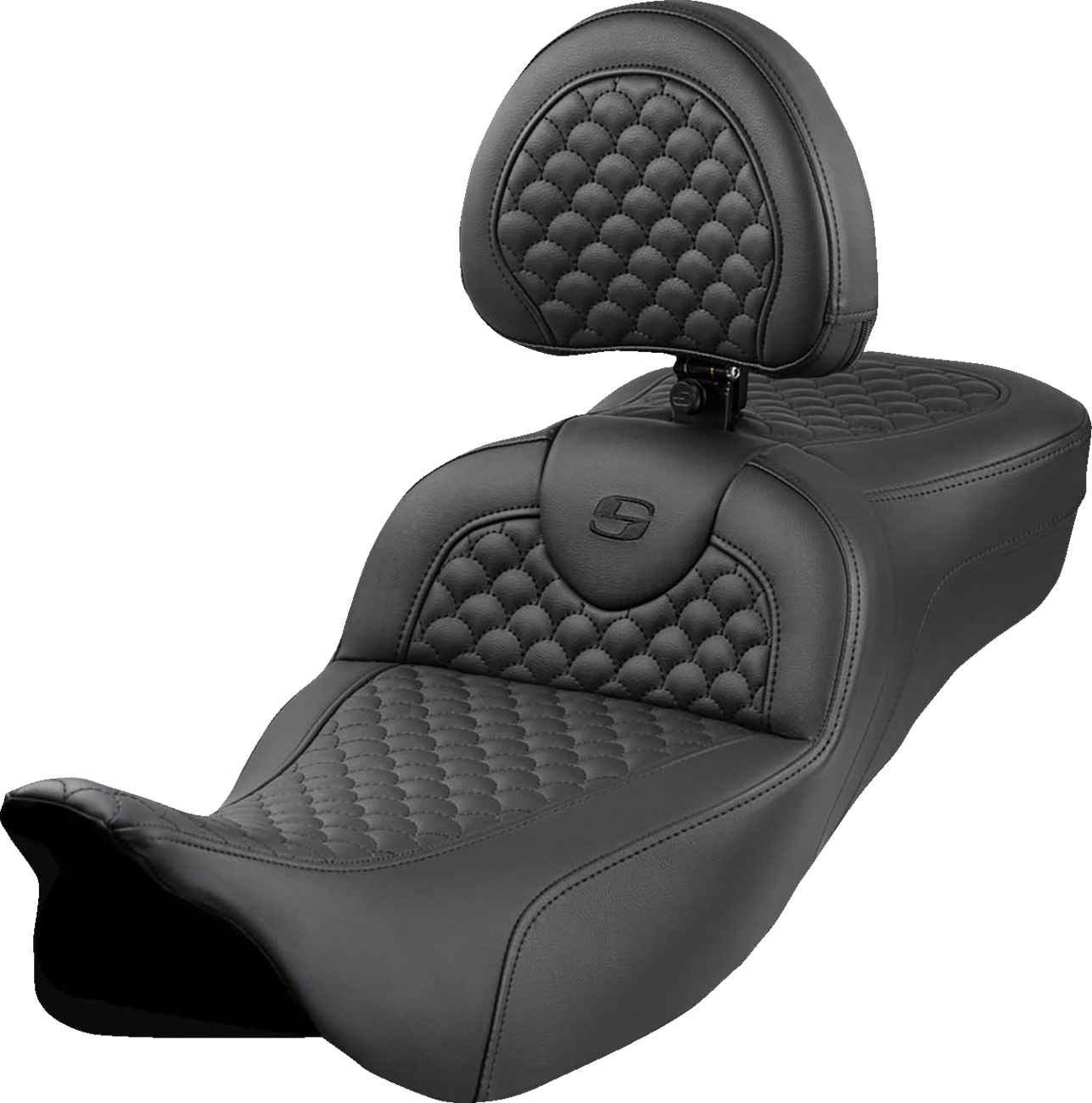 Asiento Dragon Scale Stitch RoadSofa™ - Asiento de alcance extendido Roadsofa™ - Dragon Scale Stitch - Punto negro - con respaldo - FLH/FLT '08-'24