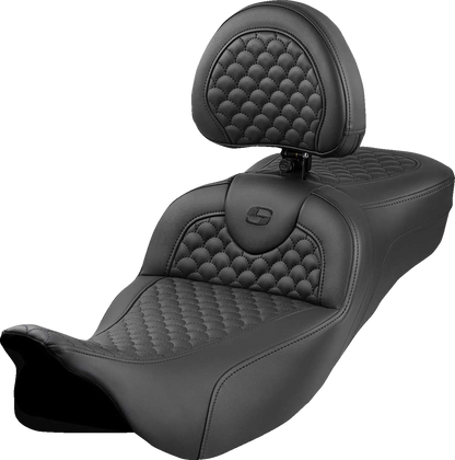Asiento Dragon Scale Stitch RoadSofa™ - Asiento de alcance extendido Roadsofa™ - Dragon Scale Stitch - Punto negro - con respaldo - FLH/FLT '08-'24