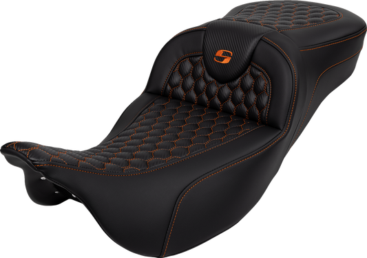 Asiento Honeycomb Roadsofa™ - Asiento RoadSofa™ - Panal - Costura naranja - Alcance extendido - sin respaldo - FLH/FLT '08-'24