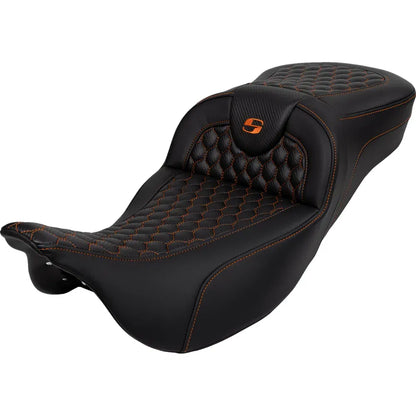 Asiento Honeycomb Roadsofa™ - Asiento RoadSofa™ - Panal - Costura naranja - Alcance extendido - sin respaldo - FLH/FLT '08-'24