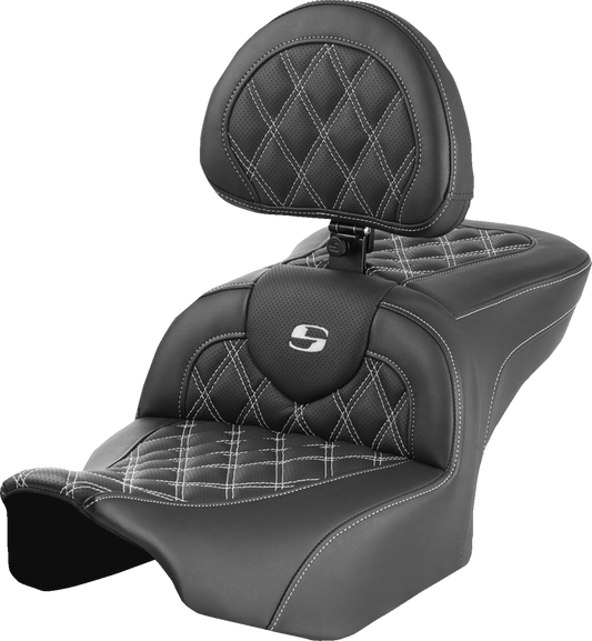 Asiento Roadsofa™ con costura de celosía - Asiento RoadSofa™ - con respaldo - Costura de celosía - Costura blanca - FLTR/FLHX '23-'24