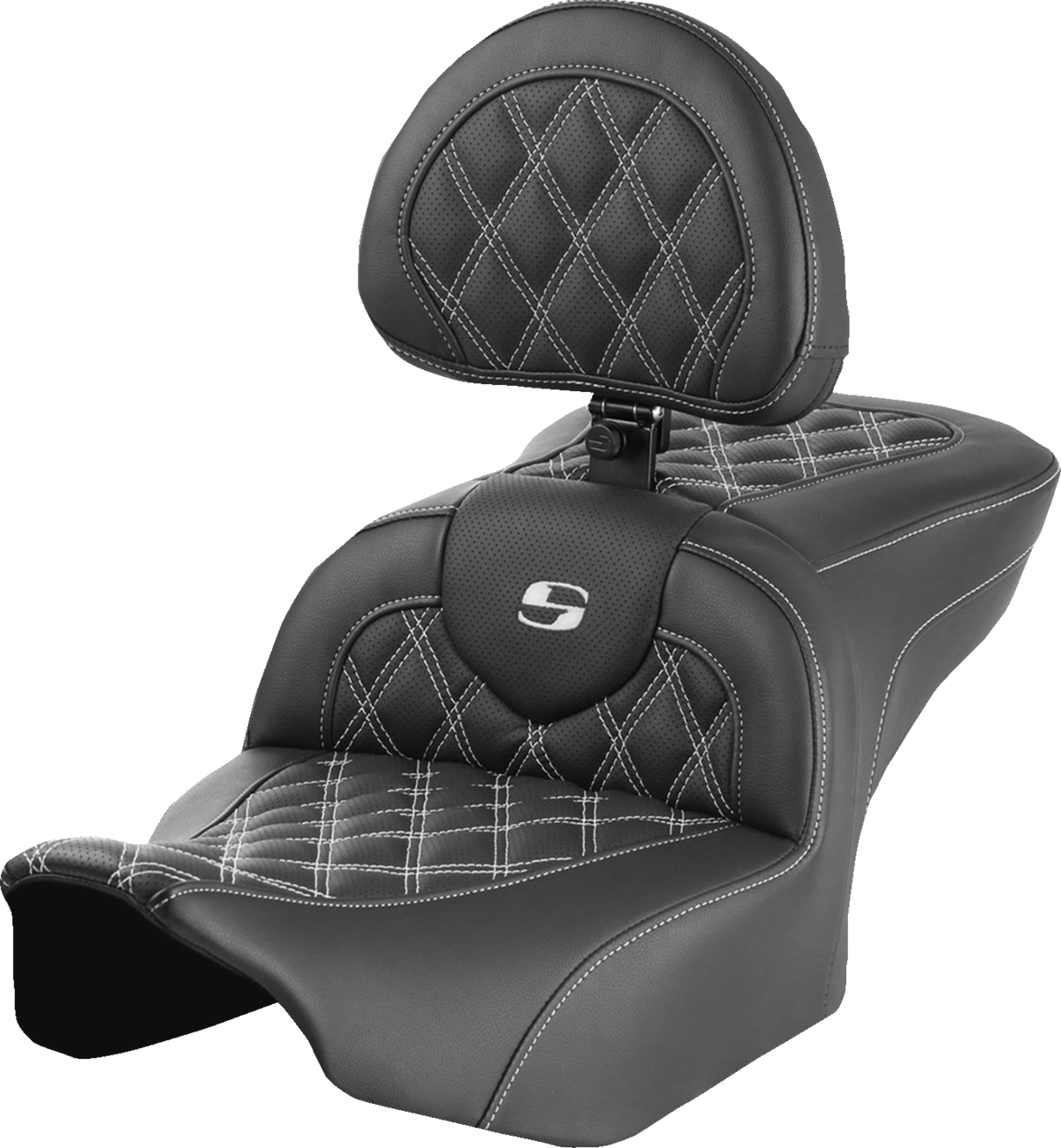 Asiento Roadsofa™ con costura de celosía - Asiento RoadSofa™ - con respaldo - Costura de celosía - Costura blanca - FLTR/FLHX '23-'24