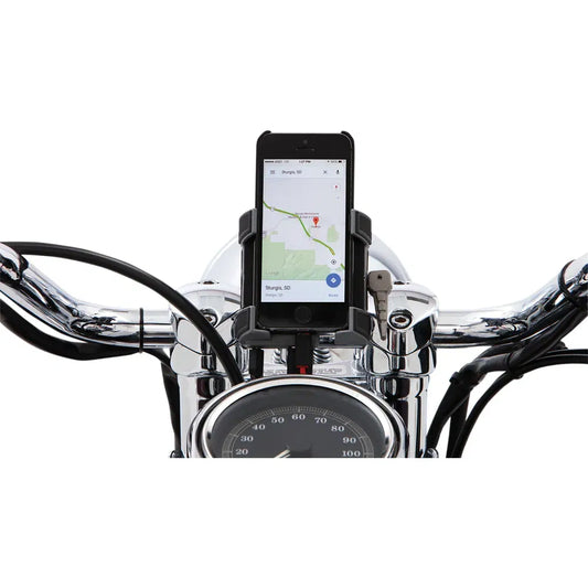 Premium Holder W/Charger - 1.25" Black Bar Mount