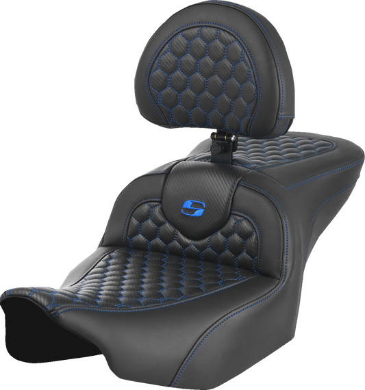 Asiento Honeycomb Roadsofa™ - Asiento Roadsofa™ - con respaldo - Honeycomb - Costura azul - FLTR/FLHX '23-'24