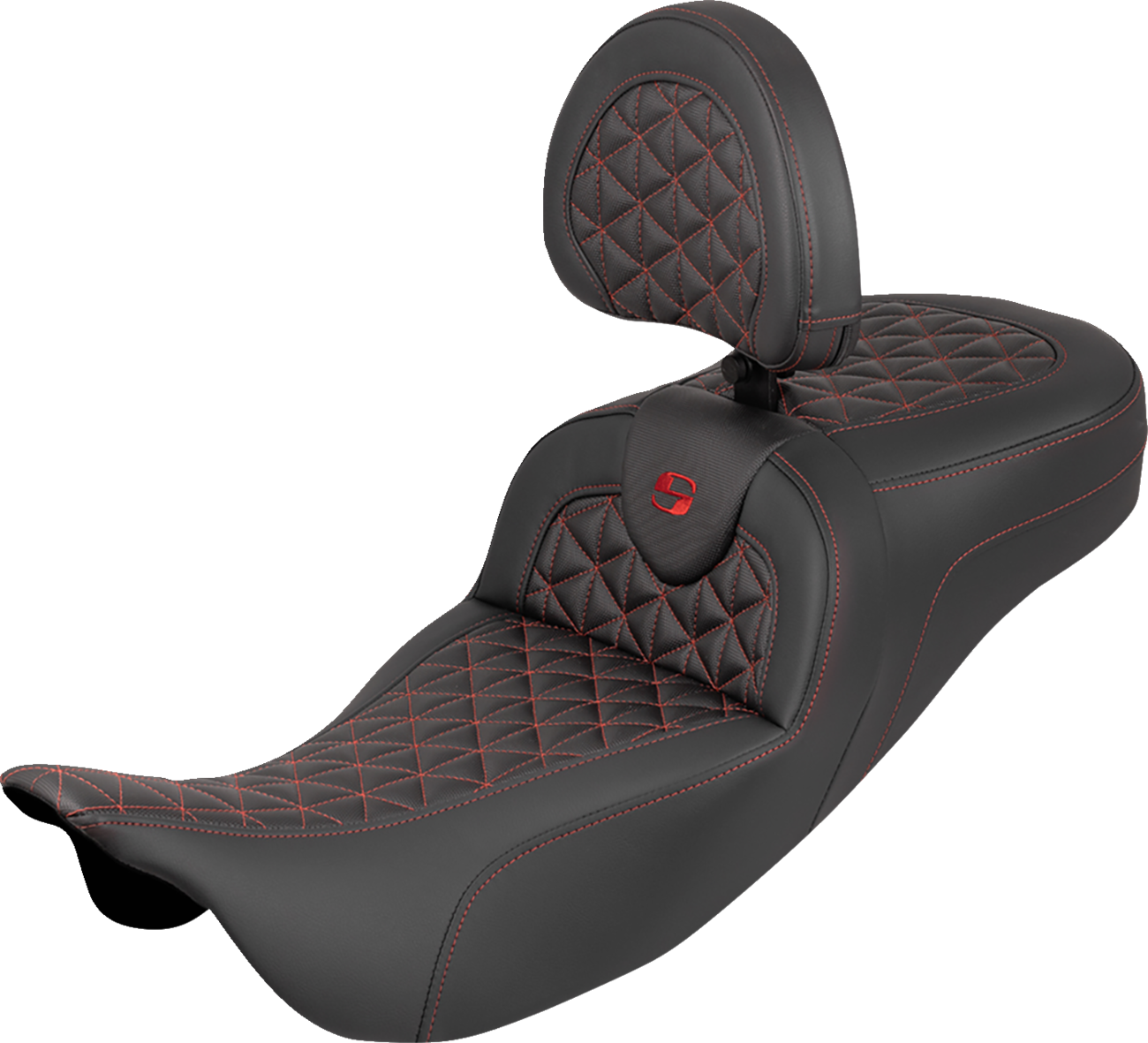 Asiento con triple agarre RoadSofa™ de alcance extendido - Asiento con tres agarres RoadSofa™ - Alcance extendido - Costura roja - con respaldo - FLH/FLT '08-'25