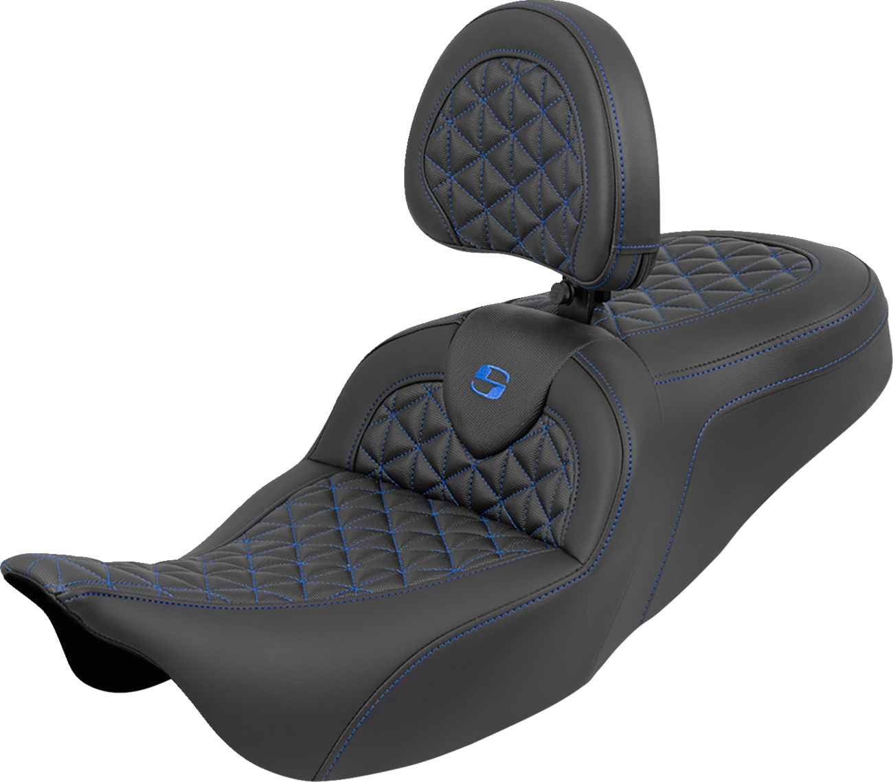Asiento RoadSofa™ Tri Gripper - Asiento RoadSofa™ Tri Gripper - Alcance estándar - Costura azul - con respaldo - FLH/FLT '08-'25