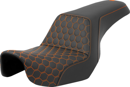 Asiento elevado tipo panal - Asiento elevado - Panal - Costuras naranjas - Dyna '06-'17