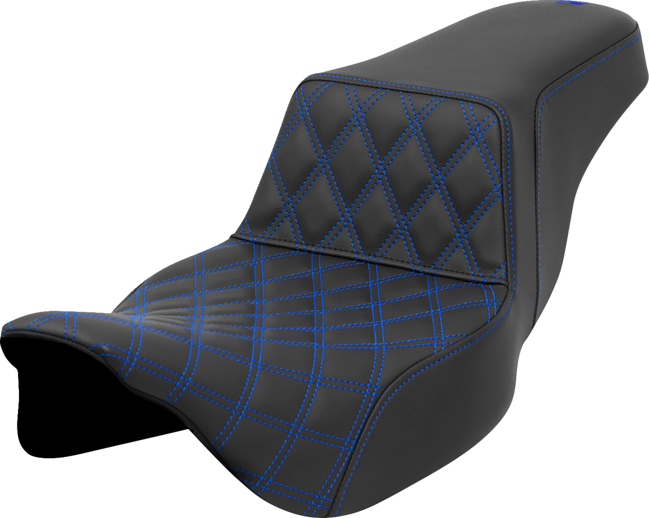 Asiento elevado con costura de celosía - Asiento elevado - Costura de celosía delantera - Costura azul - Alcance extendido - FLH/FLT '08-'23