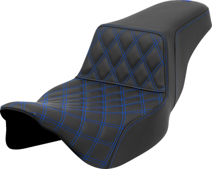 Asiento elevado con costura de celosía - Asiento elevado - Costura de celosía delantera - Costura azul - Alcance extendido - FLH/FLT '08-'23