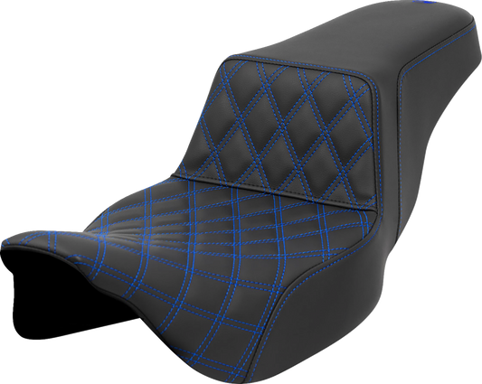 Asiento elevado con costura de celosía - Asiento elevado - Costura de celosía delantera - Costura azul - Alcance extendido - FLH/FLT '08-'23