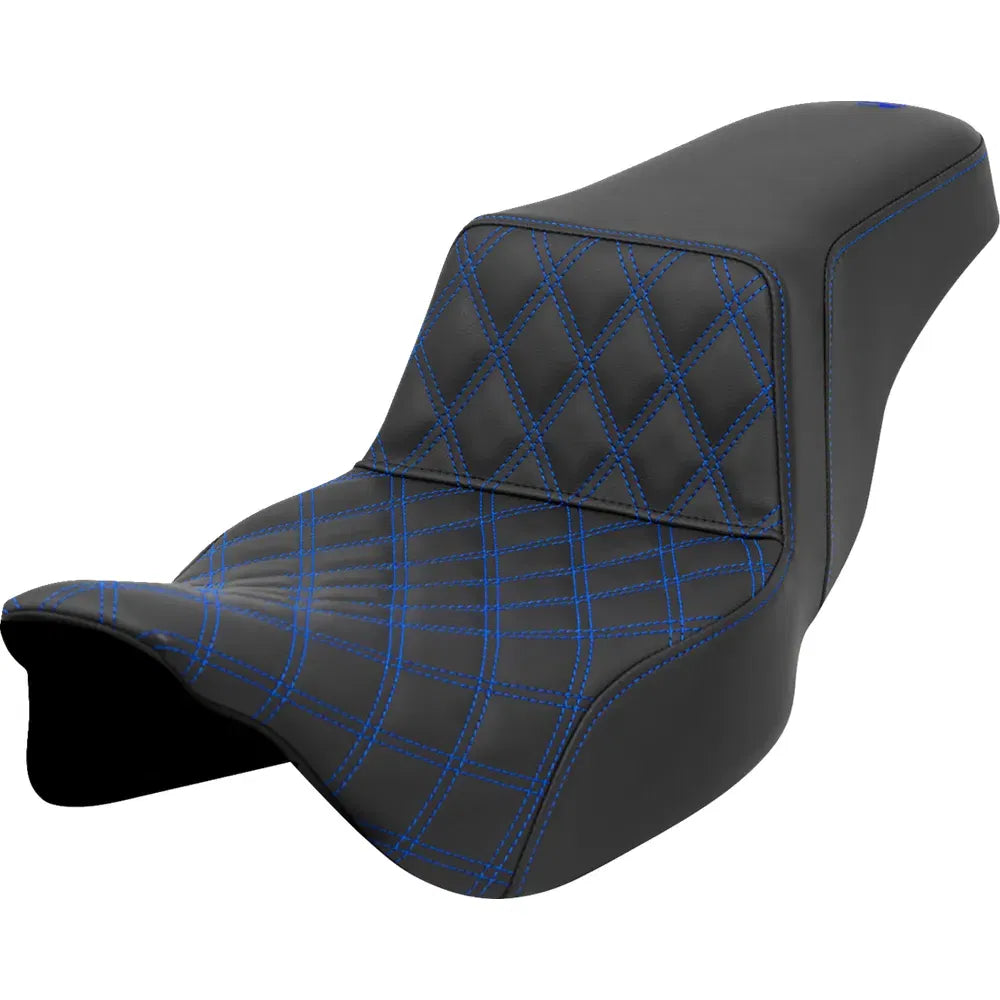 Asiento elevado con costura de celosía - Asiento elevado - Costura de celosía delantera - Costura azul - Alcance extendido - FLH/FLT '08-'23