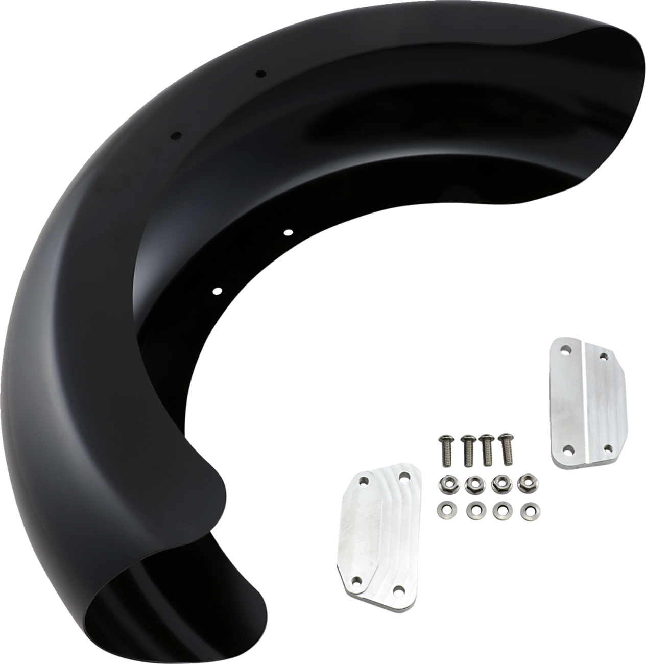 Guardabarros delantero serie Hugger con bloques de montaje para Softail/Dyna - Kit de guardabarros enrollable - con bloques satinados - Acero - 18"