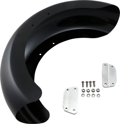 Guardabarros delantero serie Hugger con bloques de montaje para Softail/Dyna - Kit de guardabarros enrollable - con bloques satinados - Acero - 18"