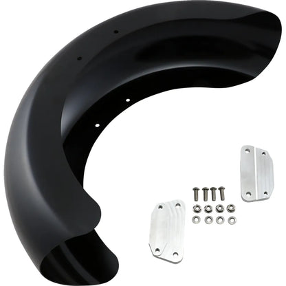 Guardabarros delantero serie Hugger con bloques de montaje para Softail/Dyna - Kit de guardabarros enrollable - con bloques satinados - Acero - 18"