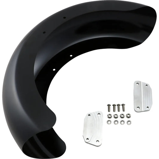 Guardabarros delantero serie Hugger con bloques de montaje para Softail/Dyna - Kit de guardabarros enrollable - con bloques satinados - Acero - 18"