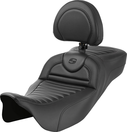 Asiento de alcance extendido Roadsofa™ - Asiento de alcance extendido Roadsofa™ - con respaldo - Tuck-n-Roll - Fibra de carbono - FLH/FLT '08-'24