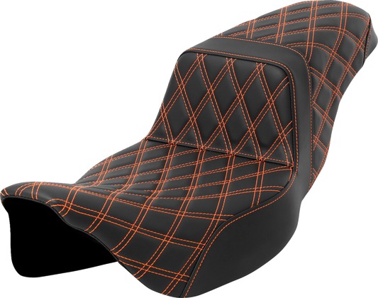 Asiento subido con costura de celosía - Asiento subido con costura de celosía - Puntada naranja - Alcance extendido - FLH/FLT '08-'23