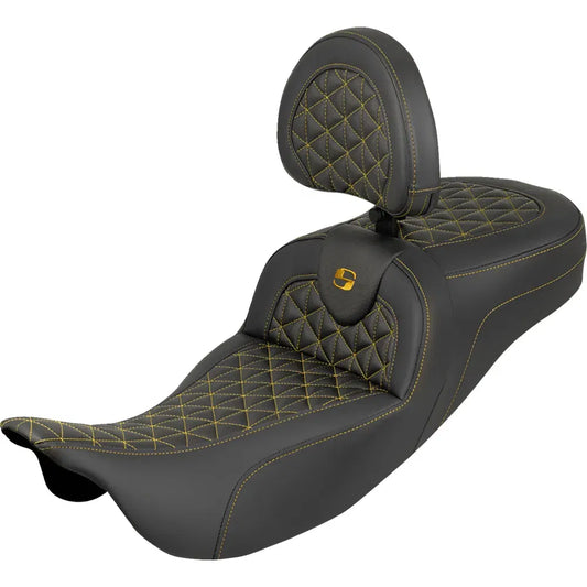 Asiento RoadSofa™ Tri Gripper - Asiento RoadSofa™ Tri Gripper - Alcance estándar - Costura dorada - con respaldo - FLH/FLT '08-'25