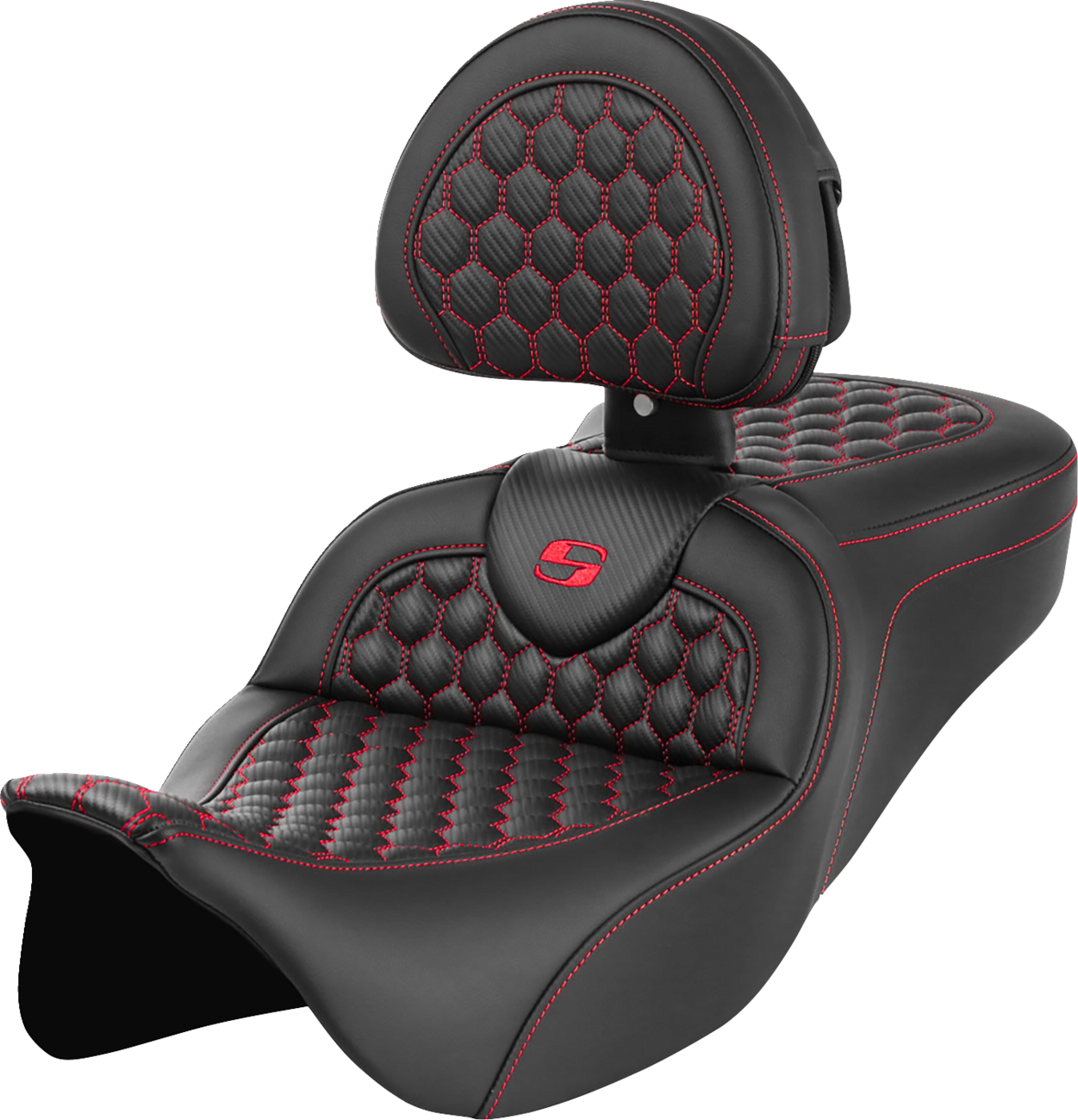 Asiento Honeycomb Roadsofa™ - Asiento RoadSofa™ - Honeycomb - Costura roja - con respaldo - FLH/FLT '08-'23