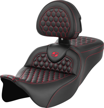 Asiento Honeycomb Roadsofa™ - Asiento RoadSofa™ - Honeycomb - Costura roja - con respaldo - FLH/FLT '08-'23